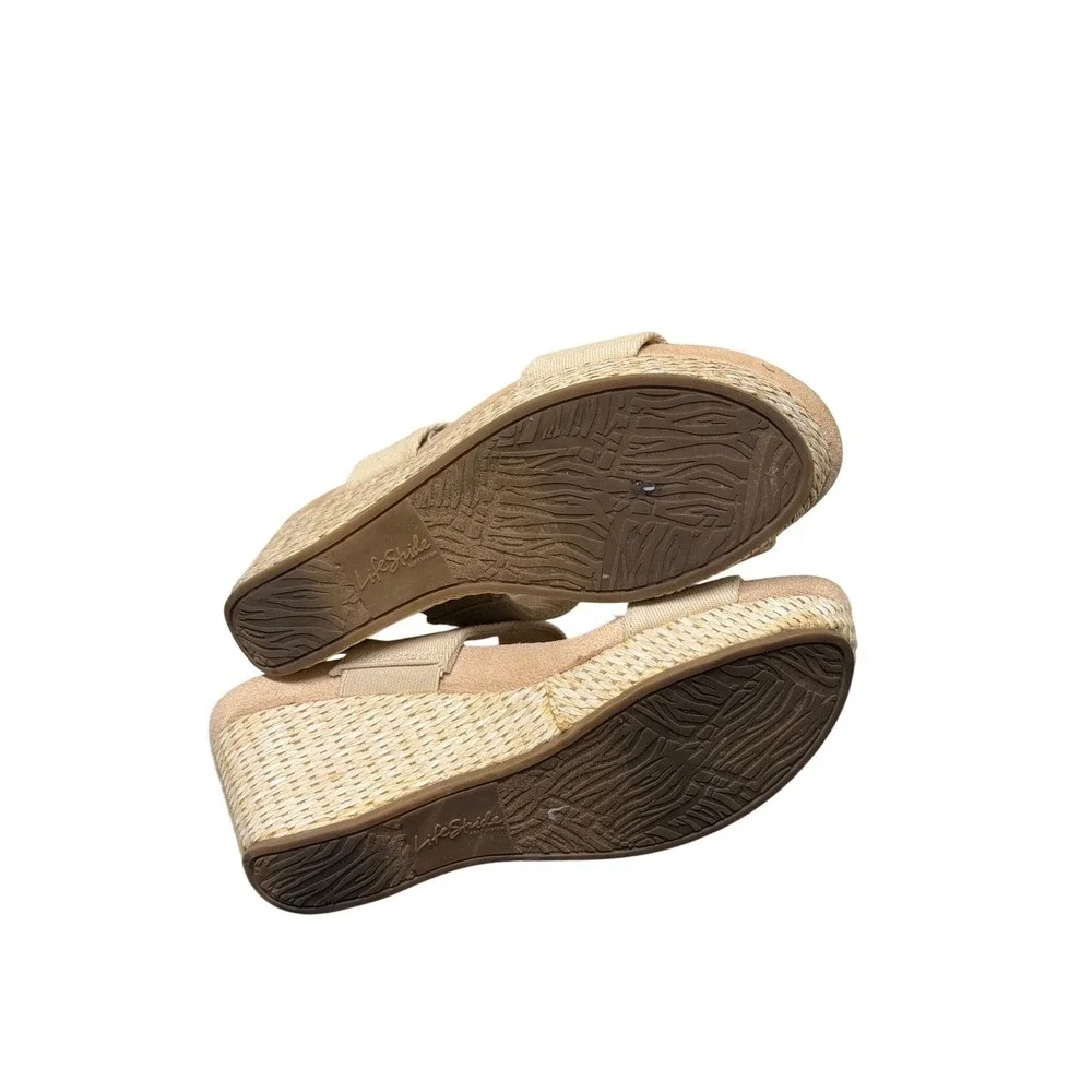 LifeStride Delta Wedge Sandals Women 5.5M Beige Elastic Espadrille Platform